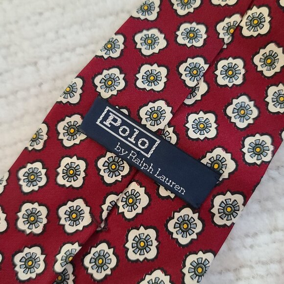 Polo By Ralph Lauren Vintage Men's Silk‎ Floral Necktie Red & White - Picture 4 of 7